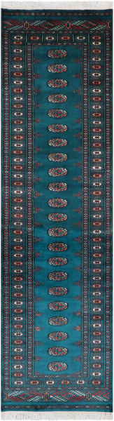 Green Bokhara Hand-Knotted Wool Runner Rug - 2' 6" X 9' 6"