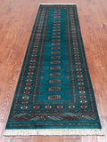 Green Bokhara Hand-Knotted Wool Runner Rug - 2' 6" X 9' 6"