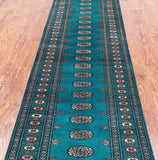 Green Bokhara Hand-Knotted Wool Runner Rug - 2' 6" X 9' 6"