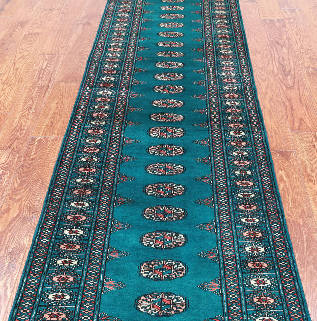 Green Bokhara Hand-Knotted Wool Runner Rug - 2' 6" X 9' 6"