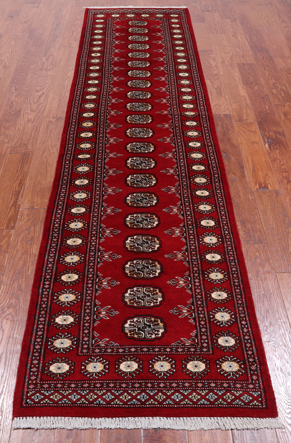 Red Bokhara Hand-Knotted Wool Runner Rug - 2' 7" X 10' 1"