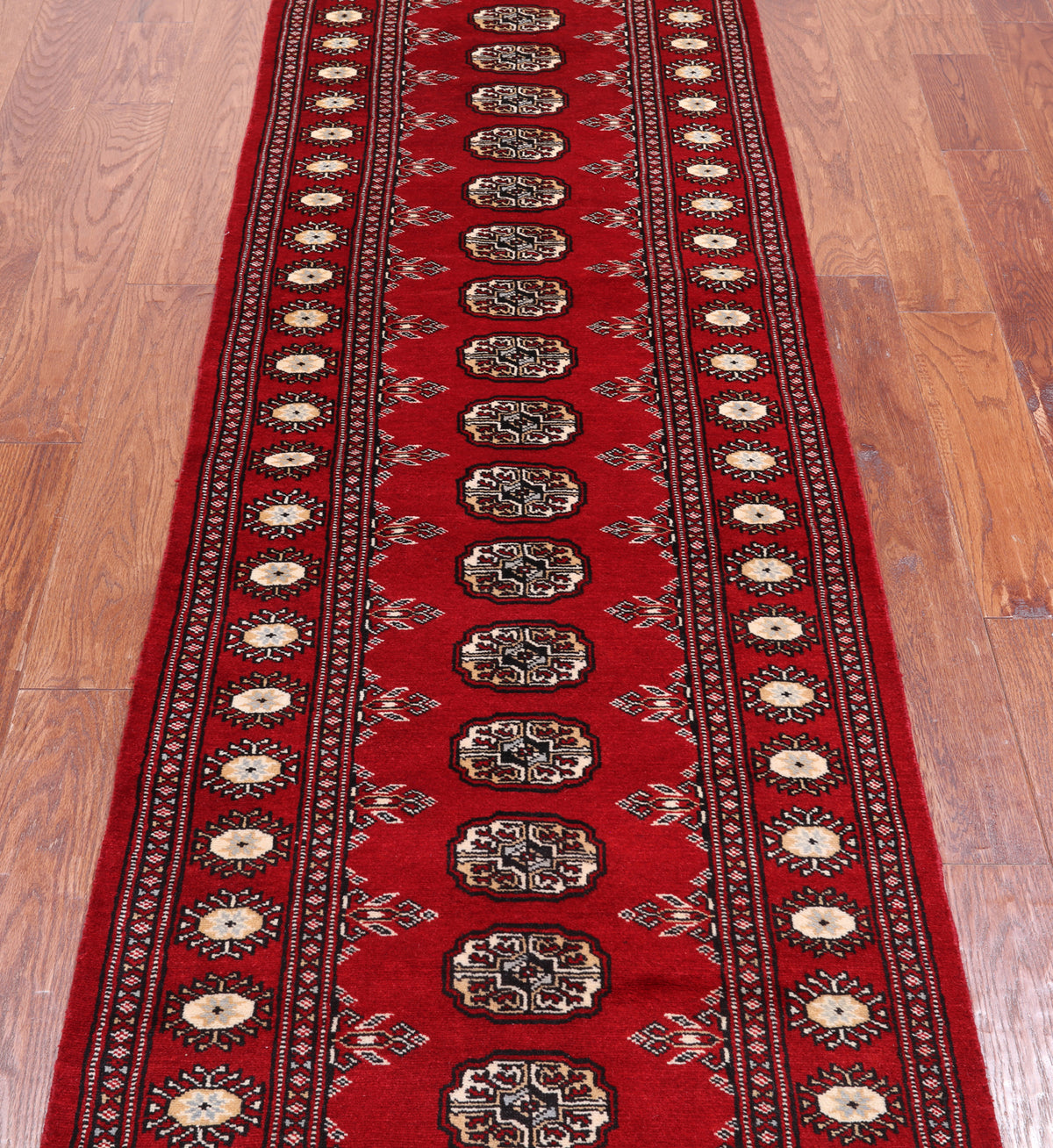Red Bokhara Hand-Knotted Wool Runner Rug - 2' 7" X 10' 1"