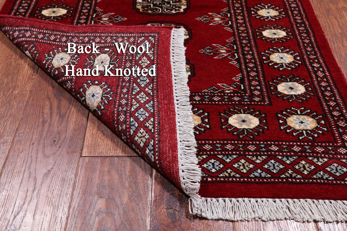 Red Bokhara Hand-Knotted Wool Runner Rug - 2' 7" X 10' 1"