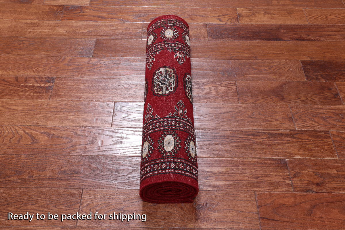 Red Bokhara Hand-Knotted Wool Runner Rug - 2' 7" X 10' 1"