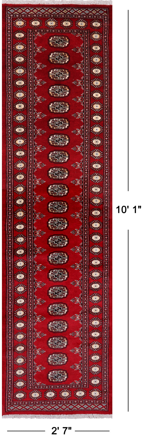 Red Bokhara Hand-Knotted Wool Runner Rug - 2' 7" X 10' 1"