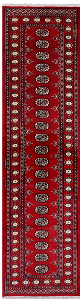 Red Bokhara Hand-Knotted Wool Runner Rug - 2' 7" X 10' 1"