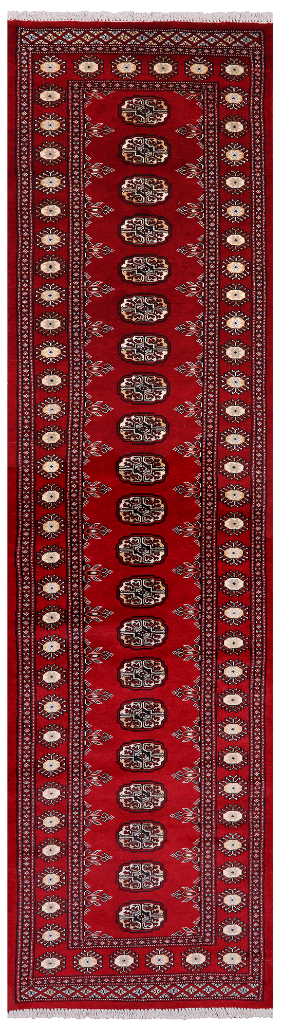 Red Bokhara Hand-Knotted Wool Runner Rug - 2' 7" X 10' 1"