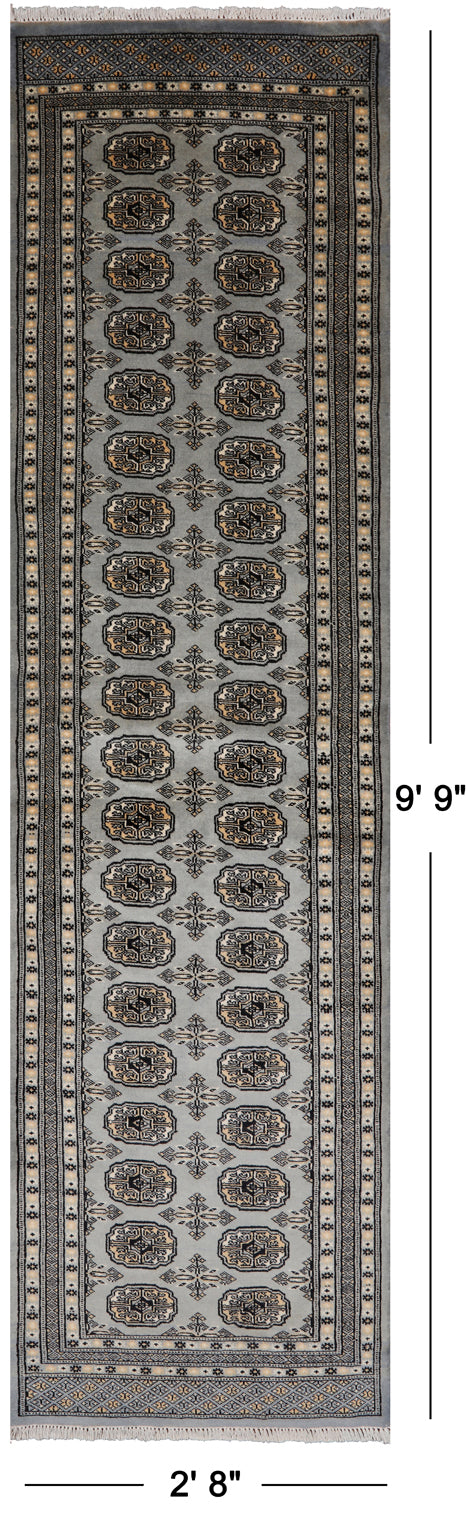 Grey Bokhara Handmade Wool Runner Rug - 2' 8" X 9' 9"