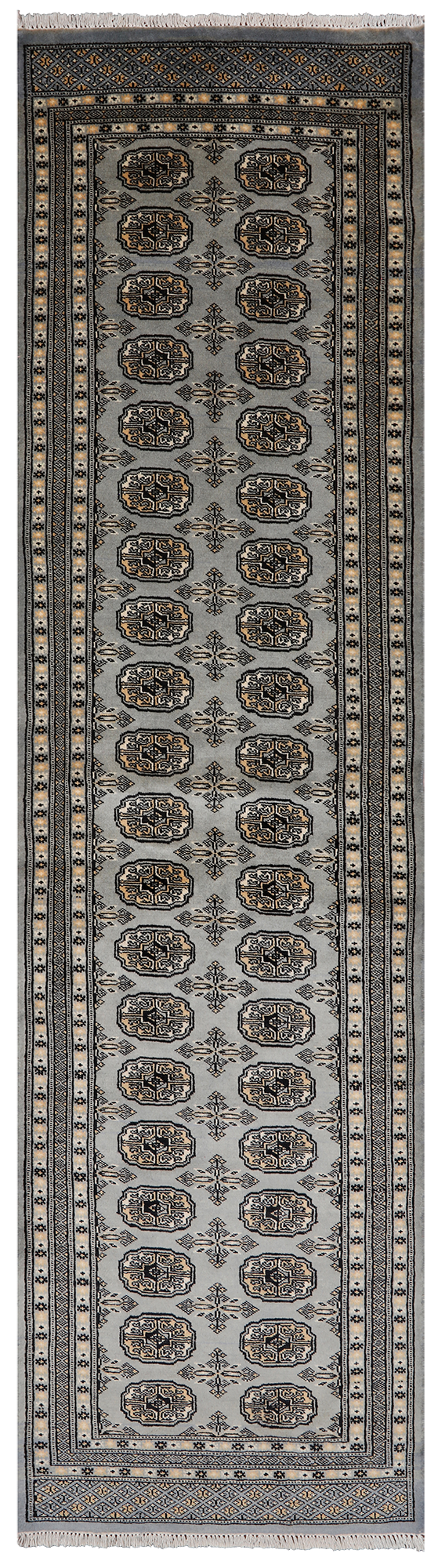 Grey Bokhara Handmade Wool Runner Rug - 2' 8" X 9' 9"