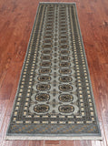 Grey Bokhara Handmade Wool Runner Rug - 2' 8" X 9' 9"