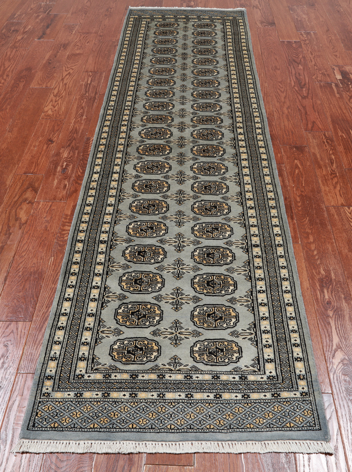 Grey Bokhara Handmade Wool Runner Rug - 2' 8" X 9' 9"
