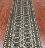 Grey Bokhara Handmade Wool Runner Rug - 2' 8" X 9' 9"