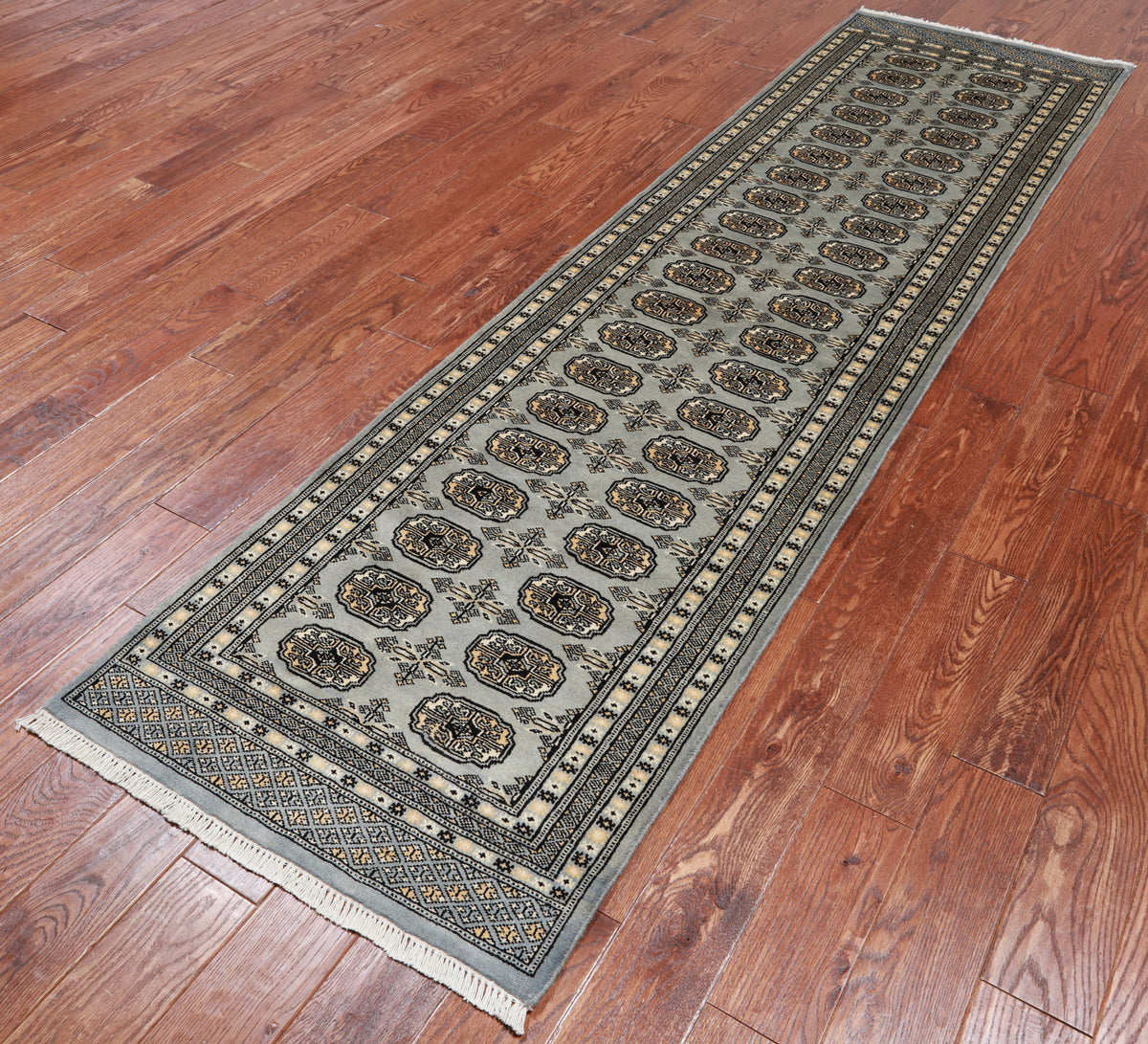 Grey Bokhara Handmade Wool Runner Rug - 2' 8" X 9' 9"