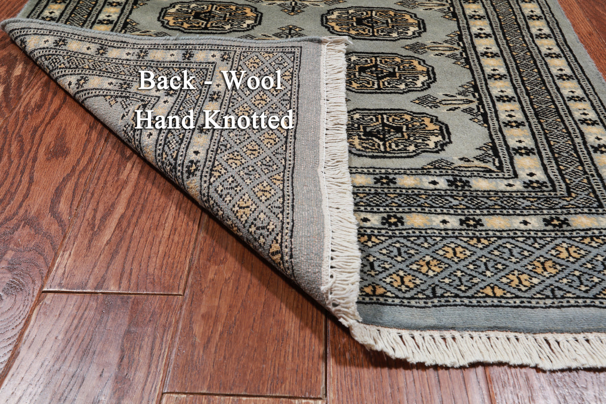 Grey Bokhara Handmade Wool Runner Rug - 2' 8" X 9' 9"