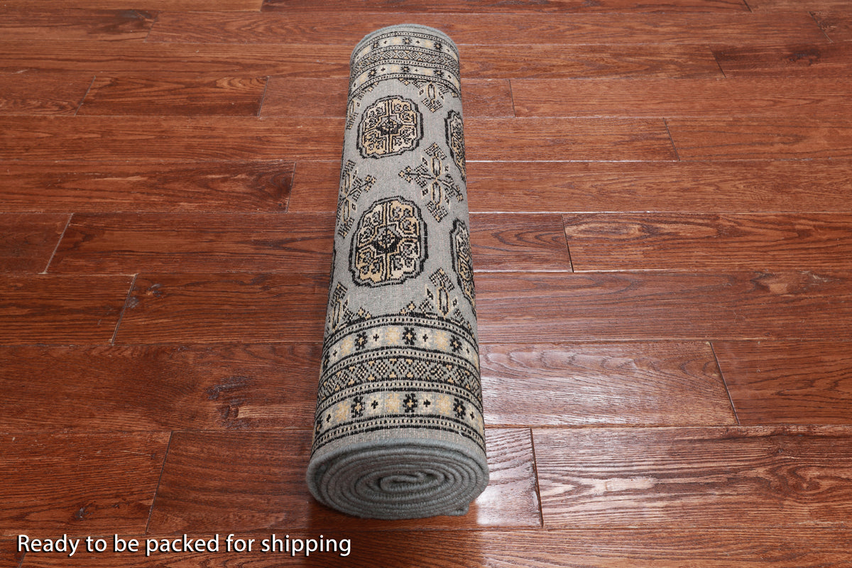 Grey Bokhara Handmade Wool Runner Rug - 2' 8" X 9' 9"