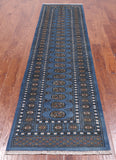 Blue Bokhara Hand Knotted Wool Runner Rug - 2' 7" X 9' 8"