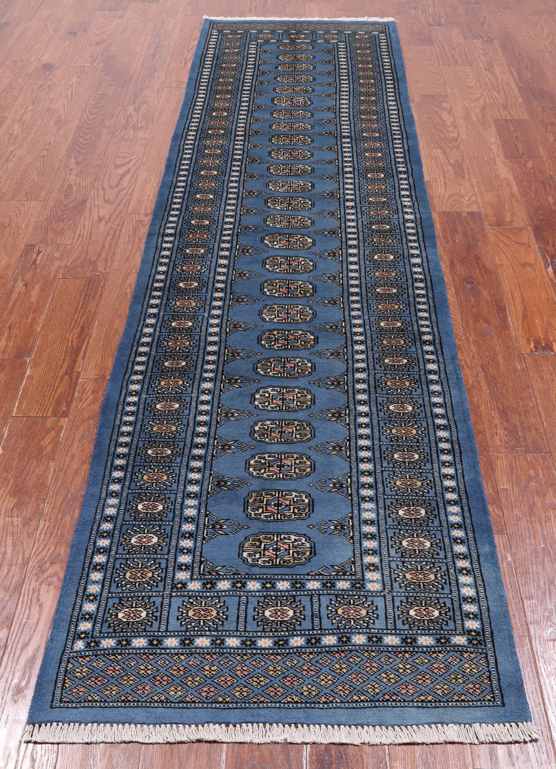 Blue Bokhara Hand Knotted Wool Runner Rug - 2' 7" X 9' 8"