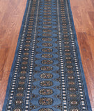 Blue Bokhara Hand Knotted Wool Runner Rug - 2' 7" X 9' 8"