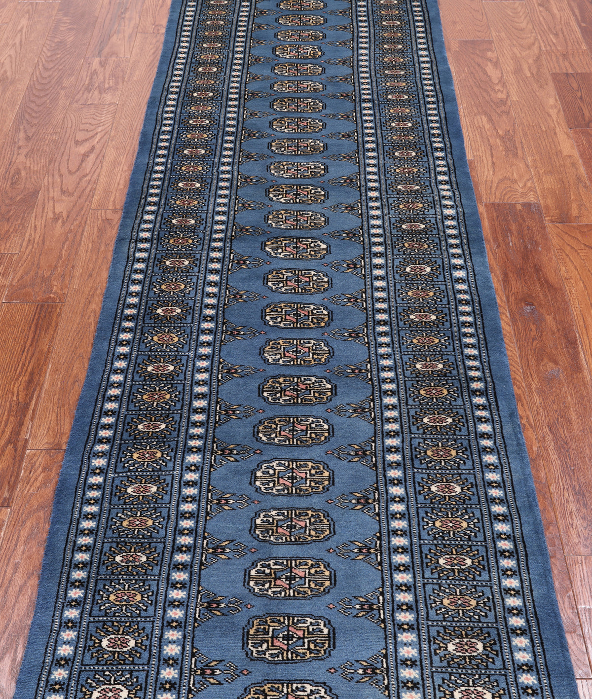 Blue Bokhara Hand Knotted Wool Runner Rug - 2' 7" X 9' 8"