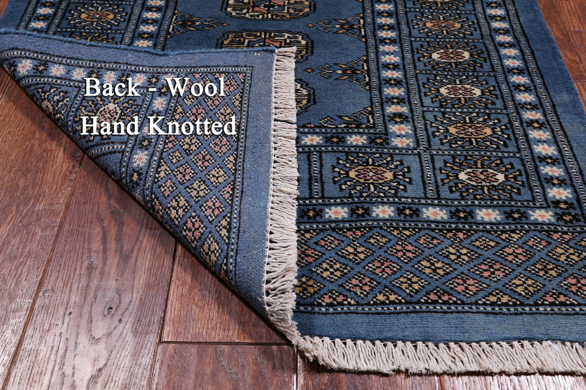 Blue Bokhara Hand Knotted Wool Runner Rug - 2' 7" X 9' 8"
