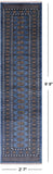 Blue Bokhara Hand Knotted Wool Runner Rug - 2' 7" X 9' 8"