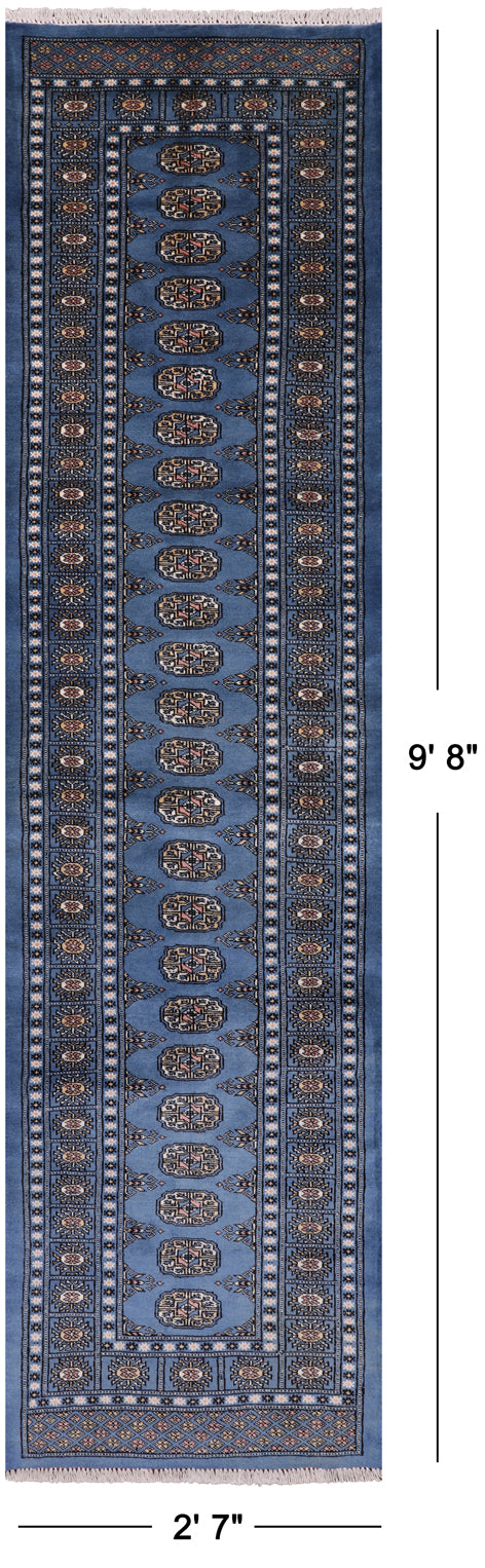 Blue Bokhara Hand Knotted Wool Runner Rug - 2' 7" X 9' 8"