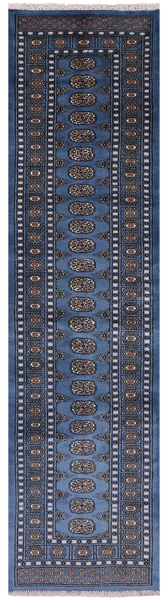Blue Bokhara Hand Knotted Wool Runner Rug - 2' 7" X 9' 8"
