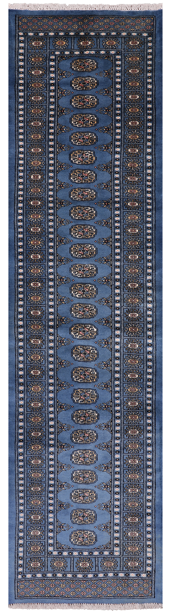 Blue Bokhara Hand Knotted Wool Runner Rug - 2' 7" X 9' 8"