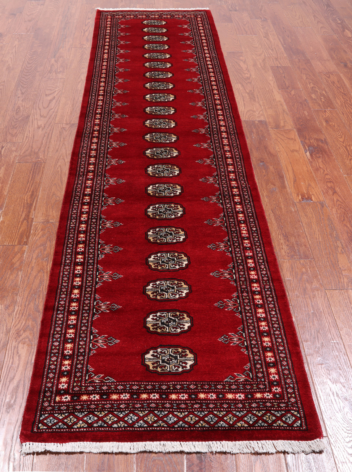 Red Bokhara Hand Knotted Wool Runner Rug - 2' 6" X 9' 10"