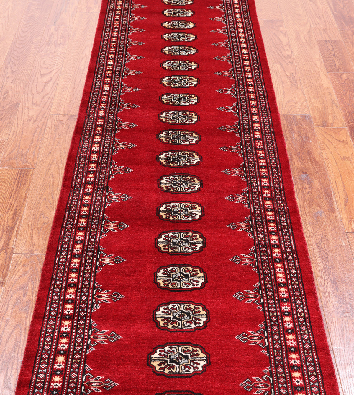 Red Bokhara Hand Knotted Wool Runner Rug - 2' 6" X 9' 10"