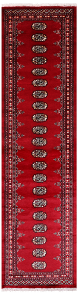 Red Bokhara Hand Knotted Wool Runner Rug - 2' 6" X 9' 10"