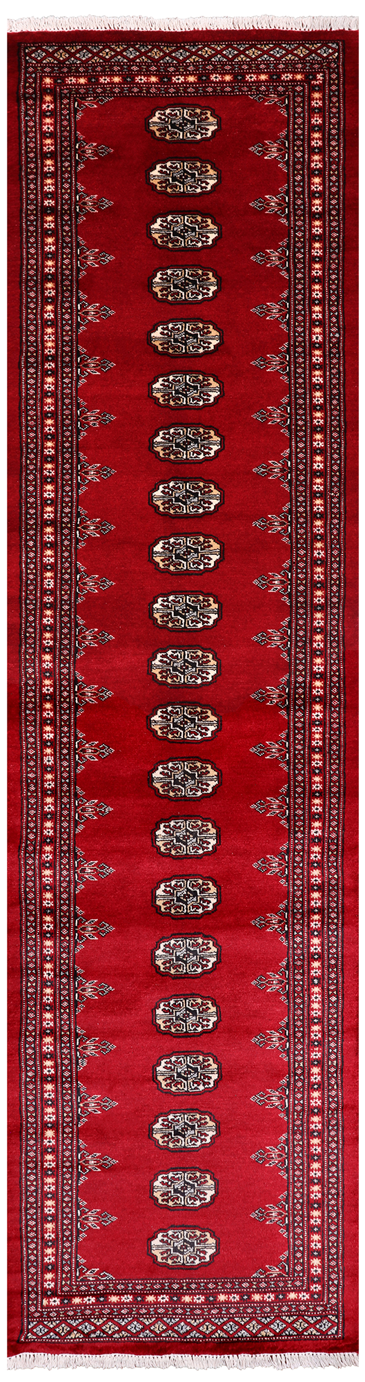 Red Bokhara Hand Knotted Wool Runner Rug - 2' 6" X 9' 10"