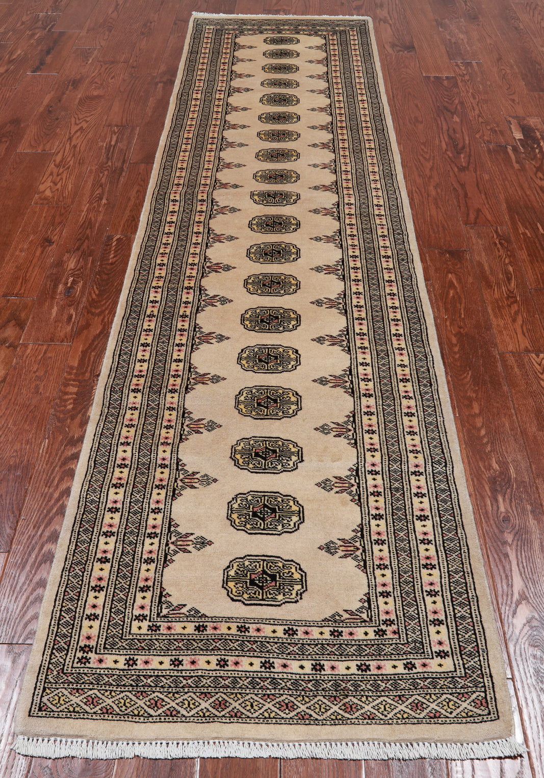 Ivory Bokhara Hand Knotted Wool Runner Rug - 2' 7" X 9' 10"