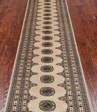 Ivory Bokhara Hand Knotted Wool Runner Rug - 2' 7" X 9' 10"