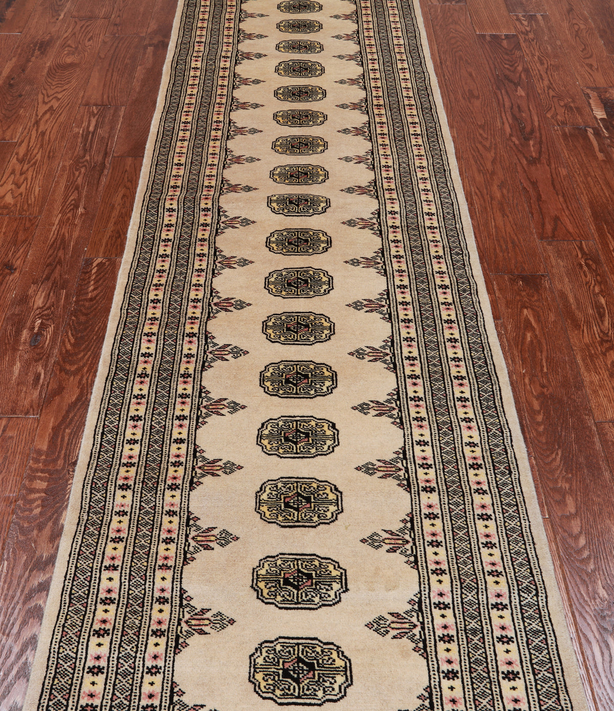 Ivory Bokhara Hand Knotted Wool Runner Rug - 2' 7" X 9' 10"