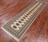Ivory Bokhara Hand Knotted Wool Runner Rug - 2' 7" X 9' 10"