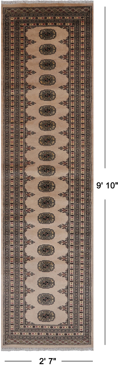 Ivory Bokhara Hand Knotted Wool Runner Rug - 2' 7" X 9' 10"