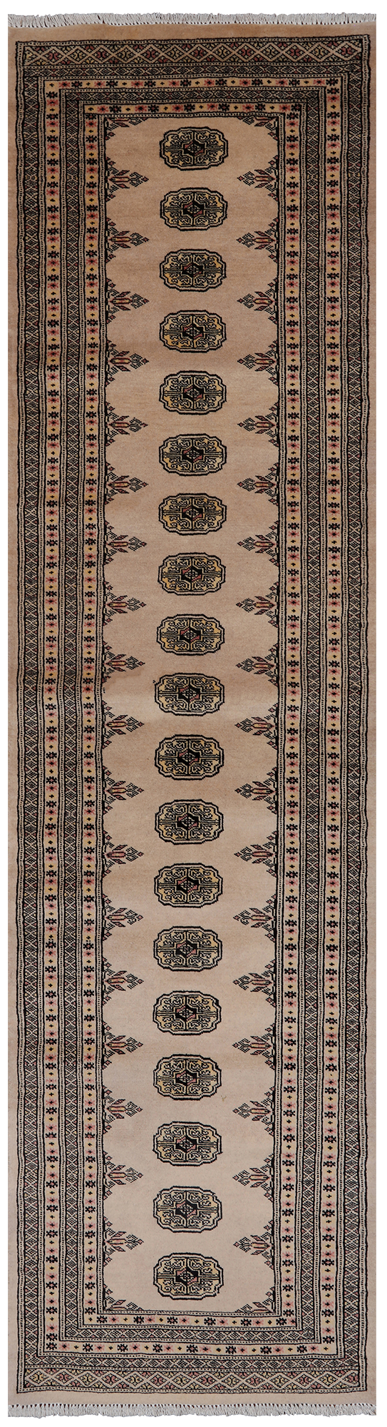 Ivory Bokhara Hand Knotted Wool Runner Rug - 2' 7" X 9' 10"