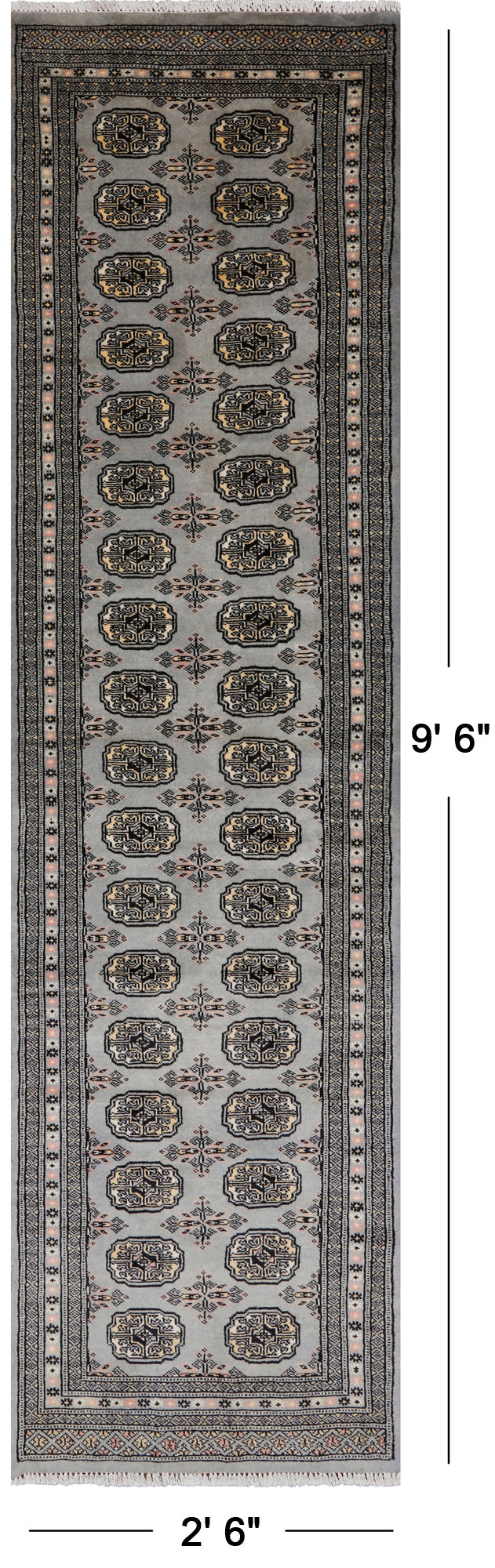Grey Bokhara Hand Knotted Wool Runner Rug - 2' 6" X 9' 6"
