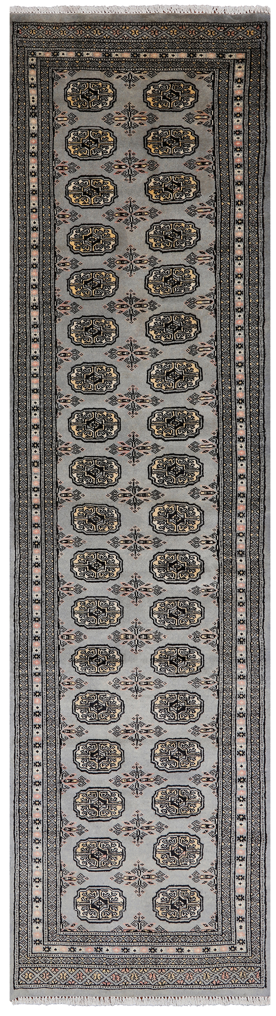 Grey Bokhara Hand Knotted Wool Runner Rug - 2' 6" X 9' 6"