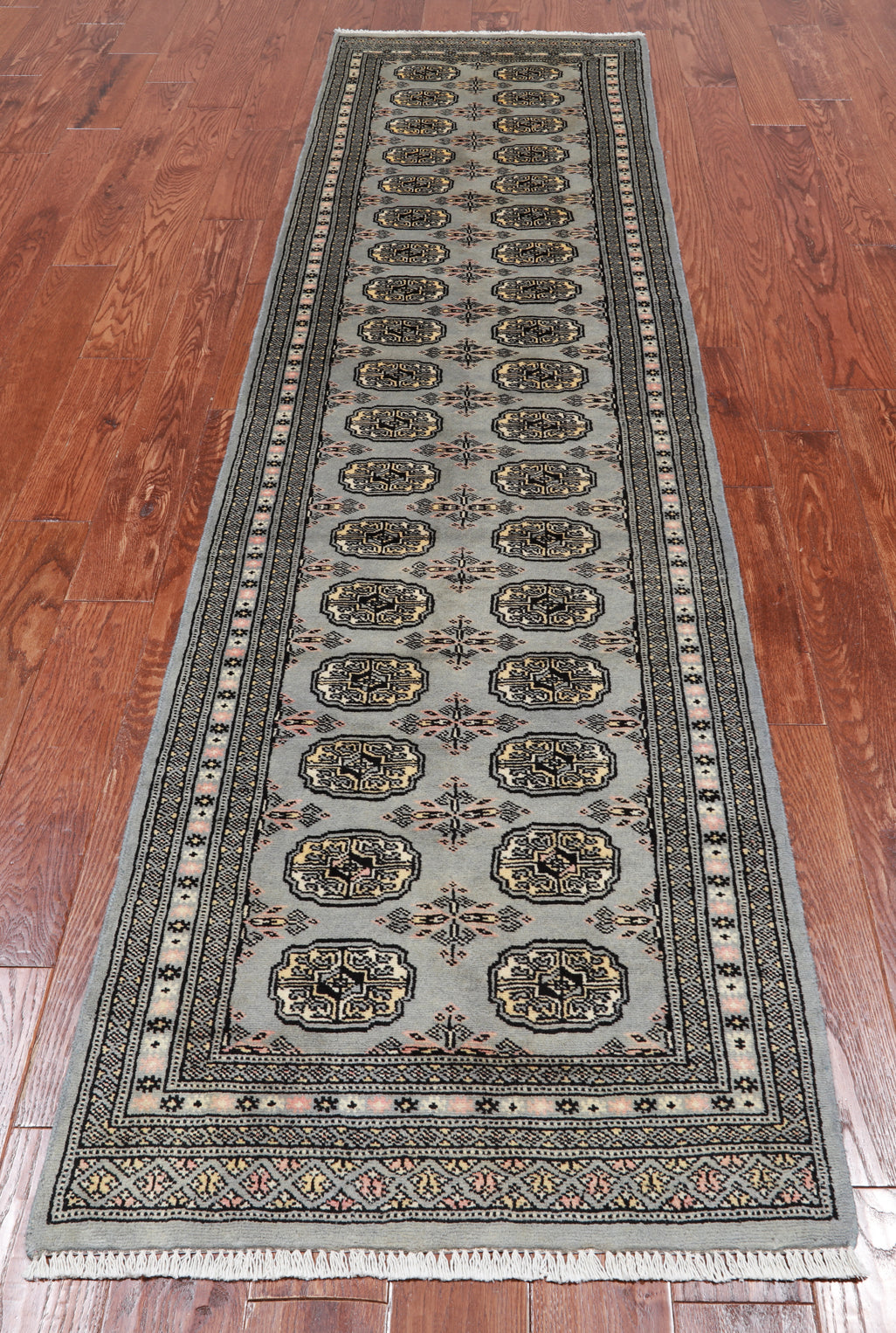 Grey Bokhara Hand Knotted Wool Runner Rug - 2' 6" X 9' 6"