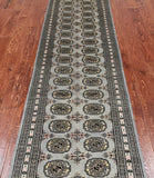 Grey Bokhara Hand Knotted Wool Runner Rug - 2' 6" X 9' 6"