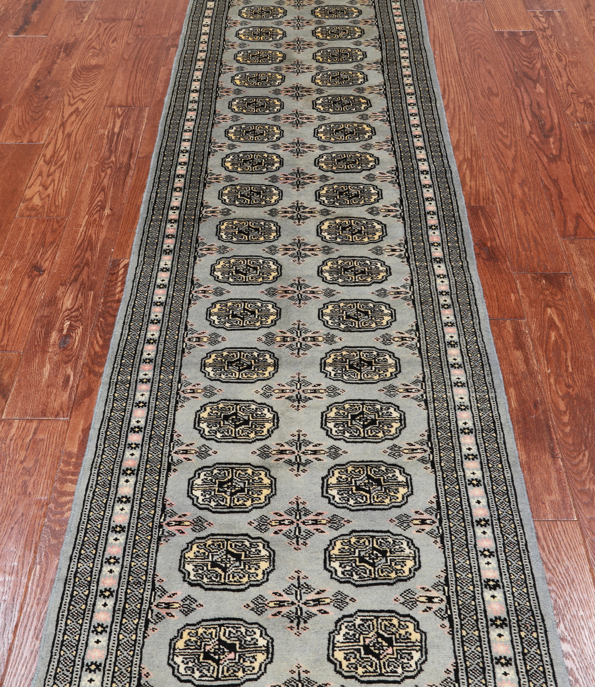 Grey Bokhara Hand Knotted Wool Runner Rug - 2' 6" X 9' 6"