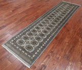 Grey Bokhara Hand Knotted Wool Runner Rug - 2' 6" X 9' 6"