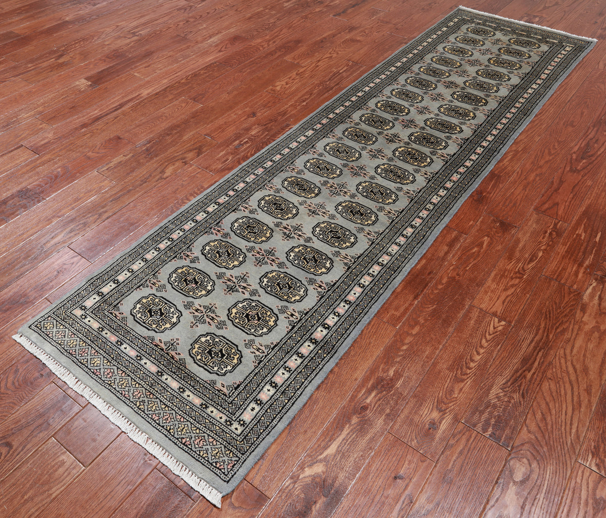 Grey Bokhara Hand Knotted Wool Runner Rug - 2' 6" X 9' 6"