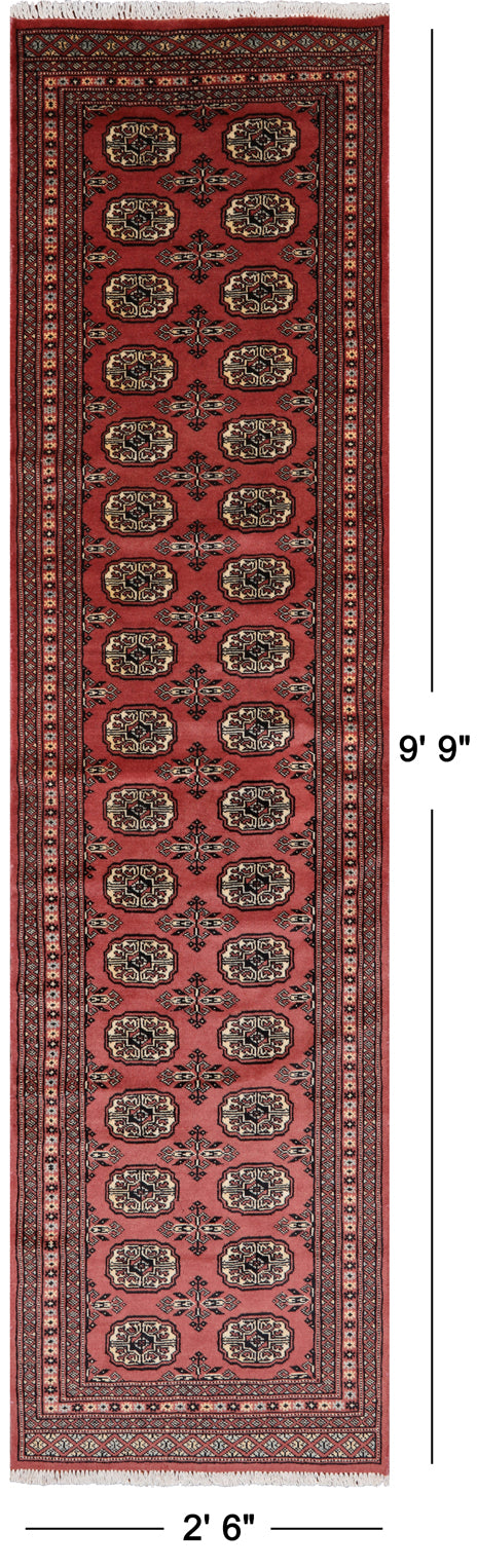 Pink Bokhara Hand-Knotted Wool Runner Rug - 2' 6" X 9' 9"