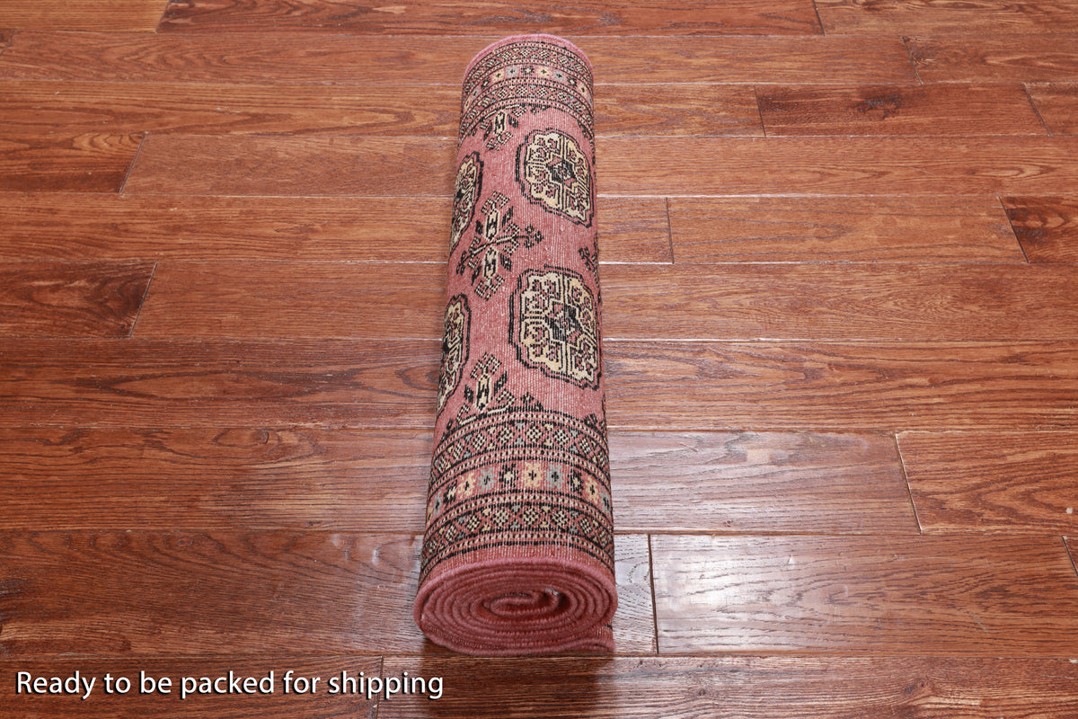Pink Bokhara Hand-Knotted Wool Runner Rug - 2' 6" X 9' 9"