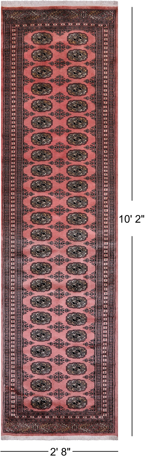 Pink Bokhara Handmade Wool Runner Rug - 2' 8" X 10' 2"