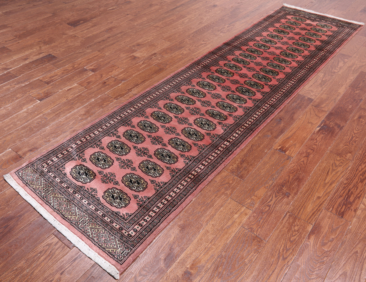 Pink Bokhara Handmade Wool Runner Rug - 2' 8" X 10' 2"