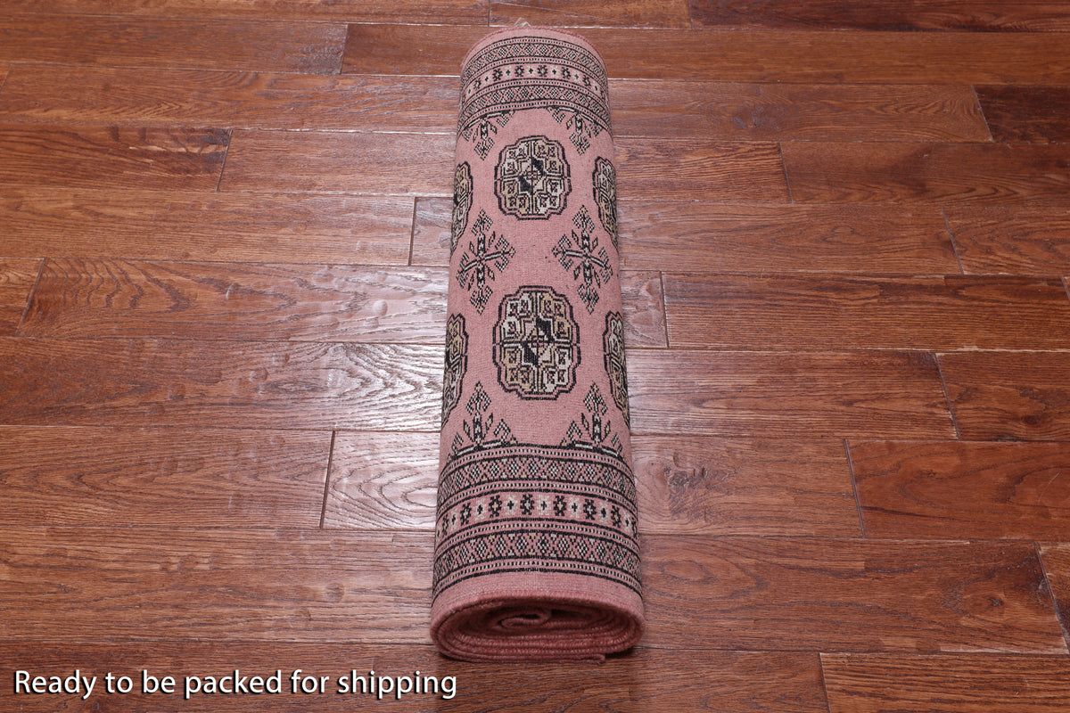 Pink Bokhara Handmade Wool Runner Rug - 2' 8" X 10' 2"